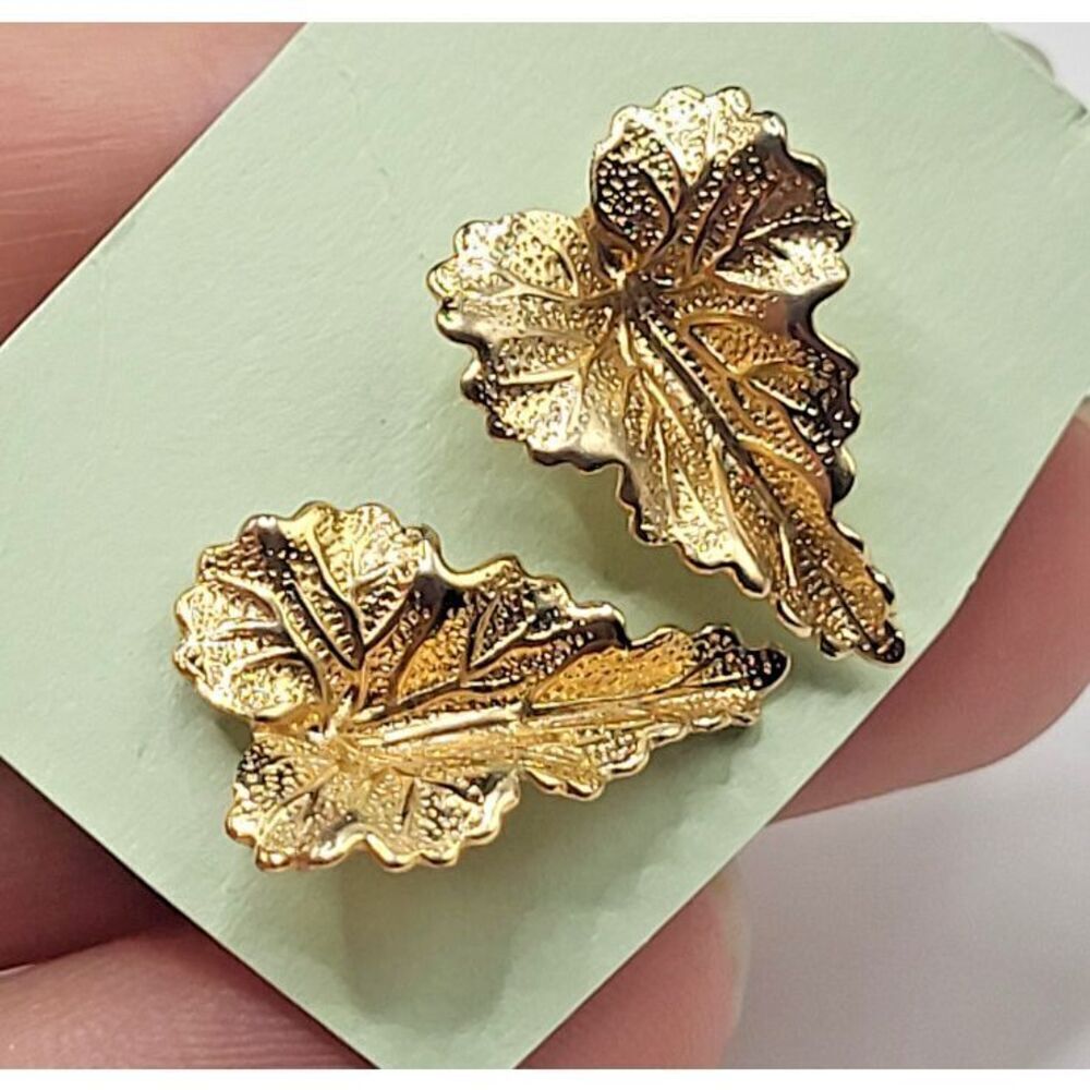 Gold Leaf Post Stud Earrings 0.75in long